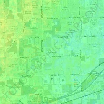 Mappa topografica Sunnyside, altitudine, rilievo