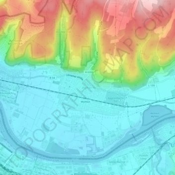 Mappa topografica Wyhlen, altitudine, rilievo