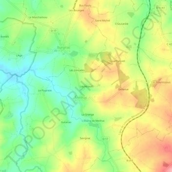 Mappa topografica Lauzeraud, altitudine, rilievo