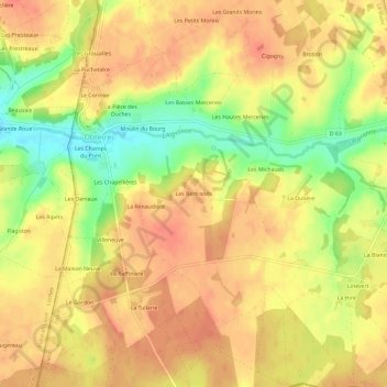 Mappa topografica Les Bertrands, altitudine, rilievo