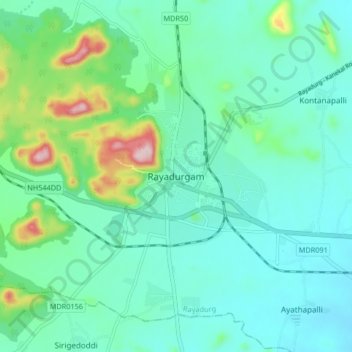 Mappa topografica Rayadurg, altitudine, rilievo