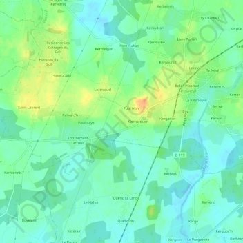 Mappa topografica Kerimel, altitudine, rilievo