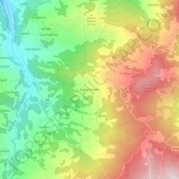 Mappa topografica Bellito Pradello, altitudine, rilievo