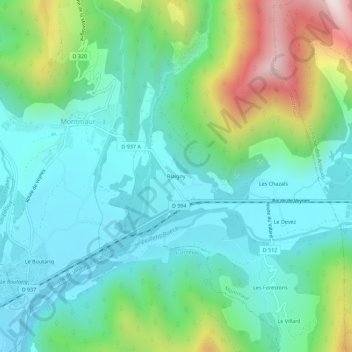 Mappa topografica Blaigny, altitudine, rilievo
