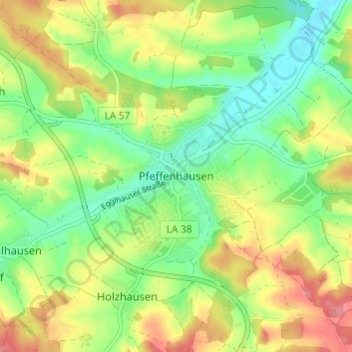 Mappa topografica Pfeffenhausen, altitudine, rilievo