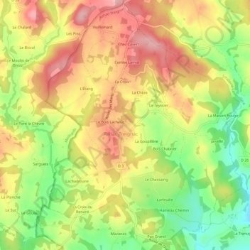 Mappa topografica Le Mas, altitudine, rilievo