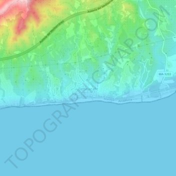 Mappa topografica Benajarafe, altitudine, rilievo