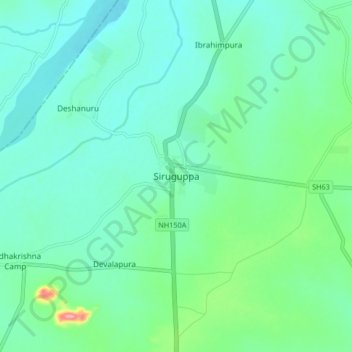 Mappa topografica Siruguppa, altitudine, rilievo