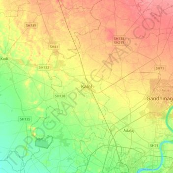 Mappa topografica Kalol, altitudine, rilievo