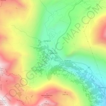 Mappa topografica Niederalp, altitudine, rilievo