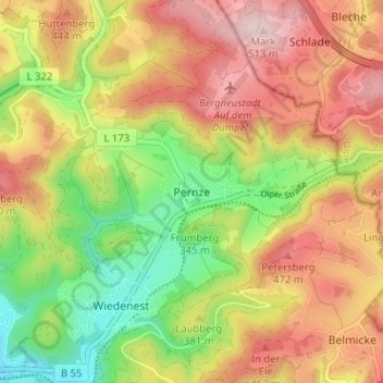 Mappa topografica Pernze, altitudine, rilievo