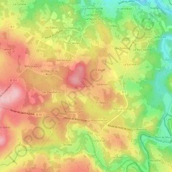Mappa topografica Le Pin, altitudine, rilievo