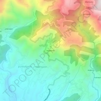 Mappa topografica kolukhet, altitudine, rilievo