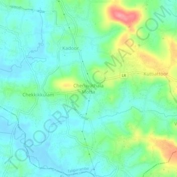 Mappa topografica Cheruvathala Motta, altitudine, rilievo