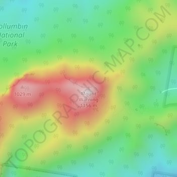 Mappa topografica Mount Warning, altitudine, rilievo