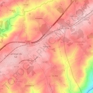 Mappa topografica Albergaria, altitudine, rilievo