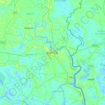Mappa topografica Basirhat, altitudine, rilievo