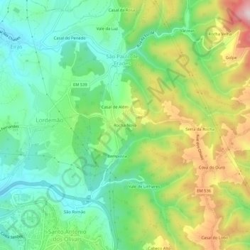 Mappa topografica Rocha Nova, altitudine, rilievo