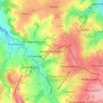 Mappa topografica Niederbuchholz, altitudine, rilievo