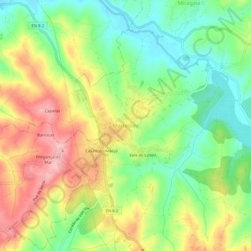 Mappa topografica Marteleira, altitudine, rilievo
