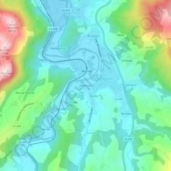 Mappa topografica Tabernilla, altitudine, rilievo