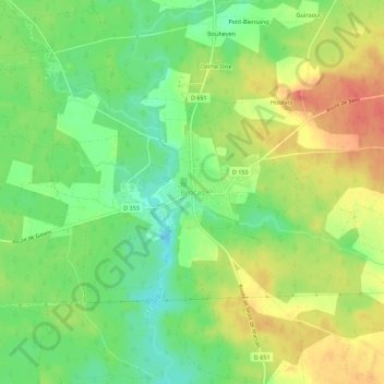 Mappa topografica Brocas, altitudine, rilievo