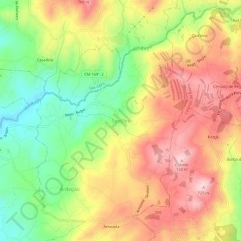 Mappa topografica Seidões, altitudine, rilievo