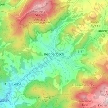 Mappa topografica Reichenbach, altitudine, rilievo