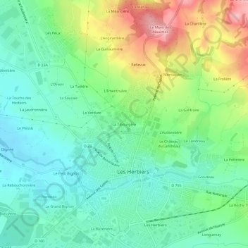 Mappa topografica La Tibourgère, altitudine, rilievo