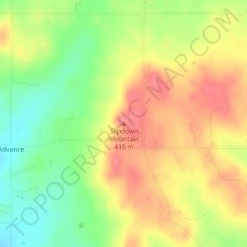 Mappa topografica Slipdown Mountain, altitudine, rilievo