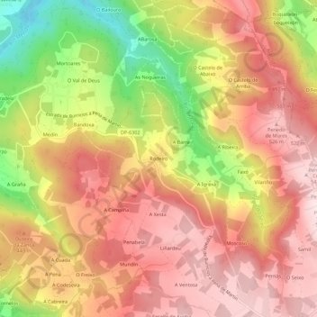 Mappa topografica Rodeiro, altitudine, rilievo