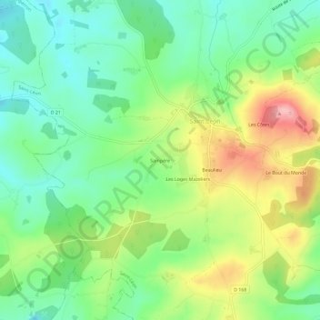 Mappa topografica Sampère, altitudine, rilievo