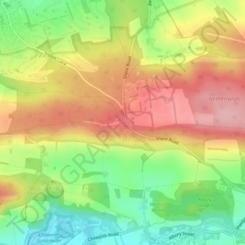 Mappa topografica Newlands Corner, altitudine, rilievo