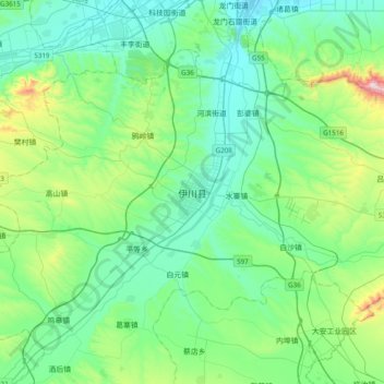 Mappa topografica 伊川县, altitudine, rilievo