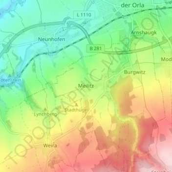 Mappa topografica Meilitz, altitudine, rilievo