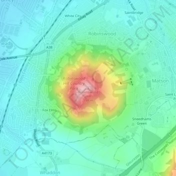 Mappa topografica Robinswood Hill, altitudine, rilievo
