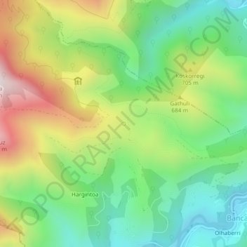 Mappa topografica Gathuliko Ithurria, altitudine, rilievo