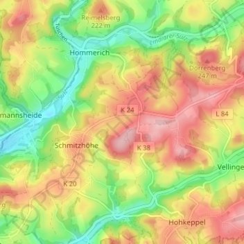 Mappa topografica Bomerich, altitudine, rilievo
