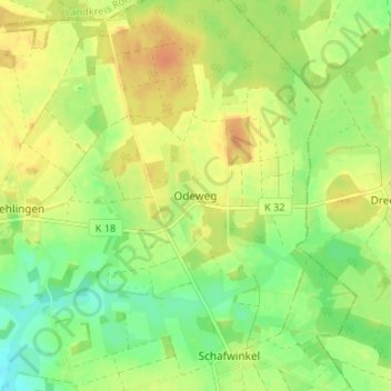 Mappa topografica Odeweg, altitudine, rilievo