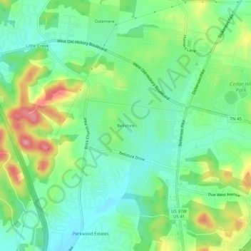 Mappa topografica Bellshire, altitudine, rilievo