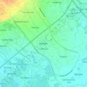 Mappa topografica Bacolor, altitudine, rilievo