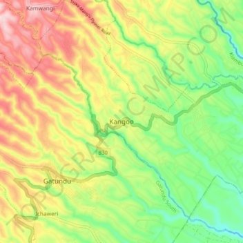 Mappa topografica Kangoo, altitudine, rilievo