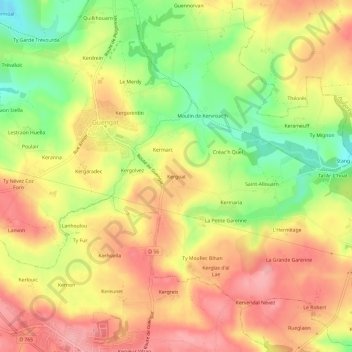 Mappa topografica Kergoat, altitudine, rilievo