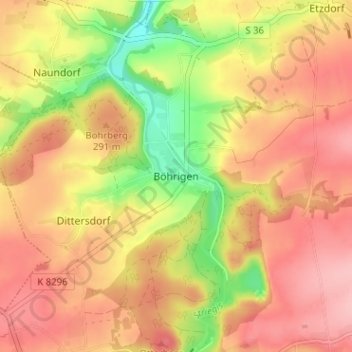Mappa topografica Böhrigen, altitudine, rilievo