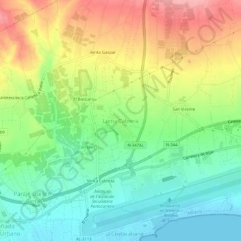 Mappa topografica Loma Cabrera, altitudine, rilievo