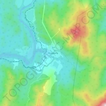 Mappa topografica Rosebery, altitudine, rilievo