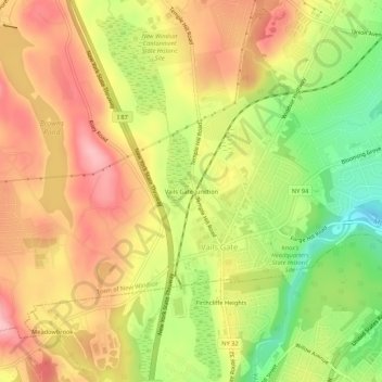 Mappa topografica Vails Gate Junction, altitudine, rilievo