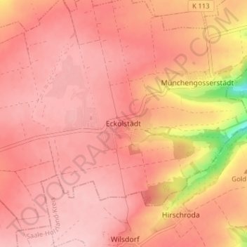 Mappa topografica Eckolstädt, altitudine, rilievo