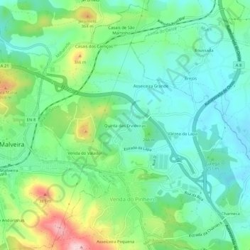 Mappa topografica Quinta das Ervideiras, altitudine, rilievo