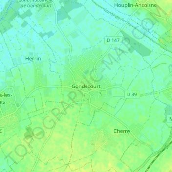 Mappa topografica Gondecourt, altitudine, rilievo